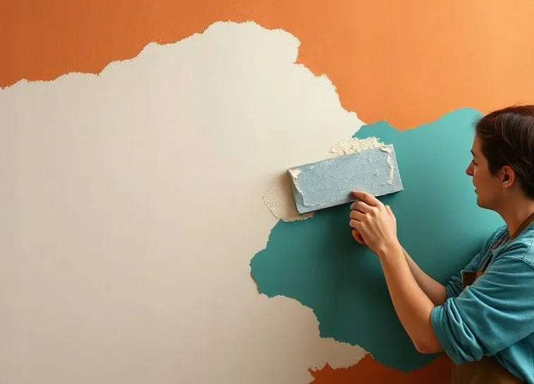 Application d'un enduit décoratif à la lisseuse sur un mur