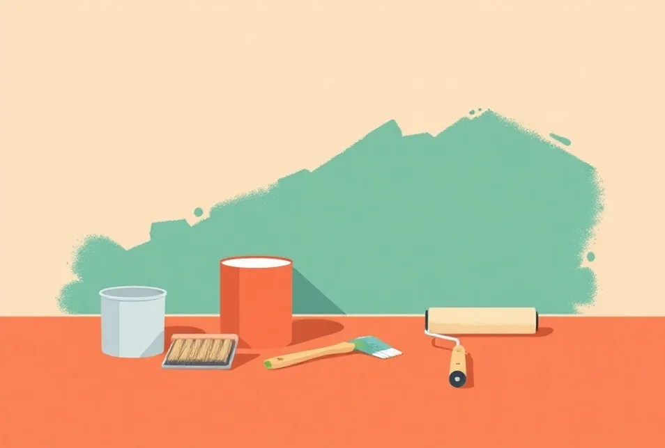 Outils de peinture disposés dans l'ordre des étapes du chantier