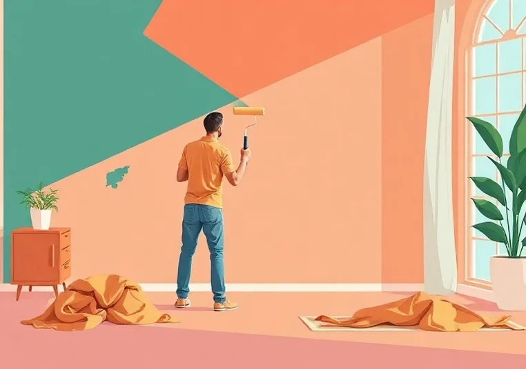 Peintre appliquant la peinture au rouleau sur un mur de salon