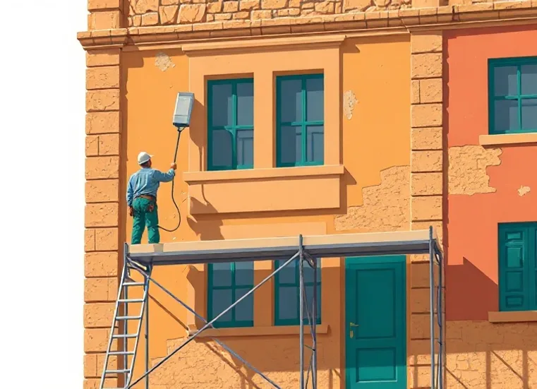 Ravalement de façade en pierre, nettoyage et application d'enduit
